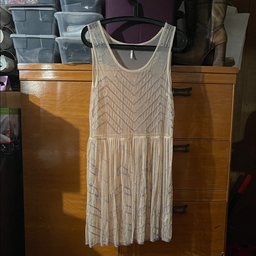 Free People Sheer Beaded Mini Dress XS